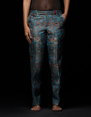 Boot Cut Trouser Silk Brocade Blue
