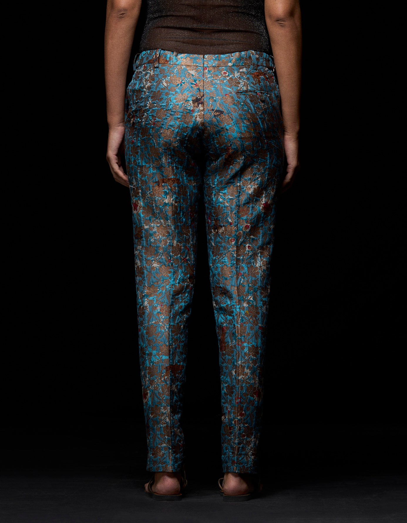 Boot Cut Trouser Silk Brocade Blue
