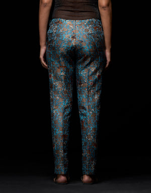 Boot Cut Trouser Silk Brocade Blue