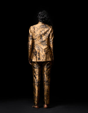Boot Cut Trouser Silk Brocade Beige