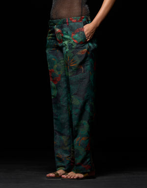 Straight Fit Trouser Silk Damask Emerald