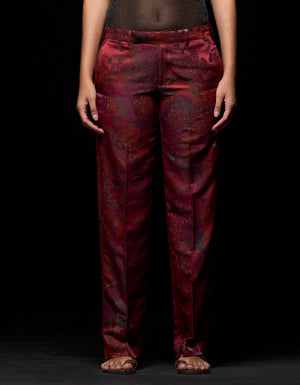 Straight Fit Trouser Silk Damask Red