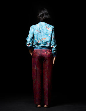 Straight Fit Trouser Silk Damask Red