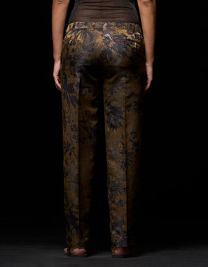 Straight Fit Trouser Silk Damask Beige