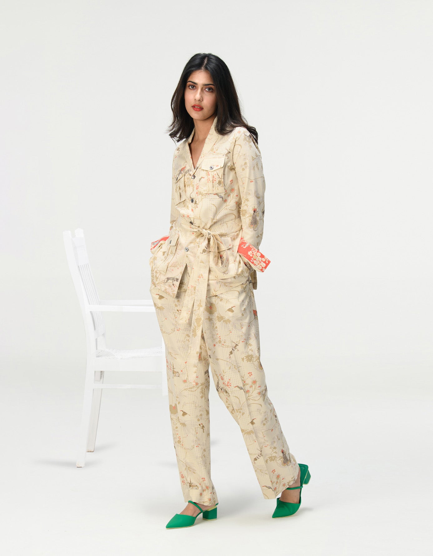 Safari Jacket Cotton Silk Check Ivory