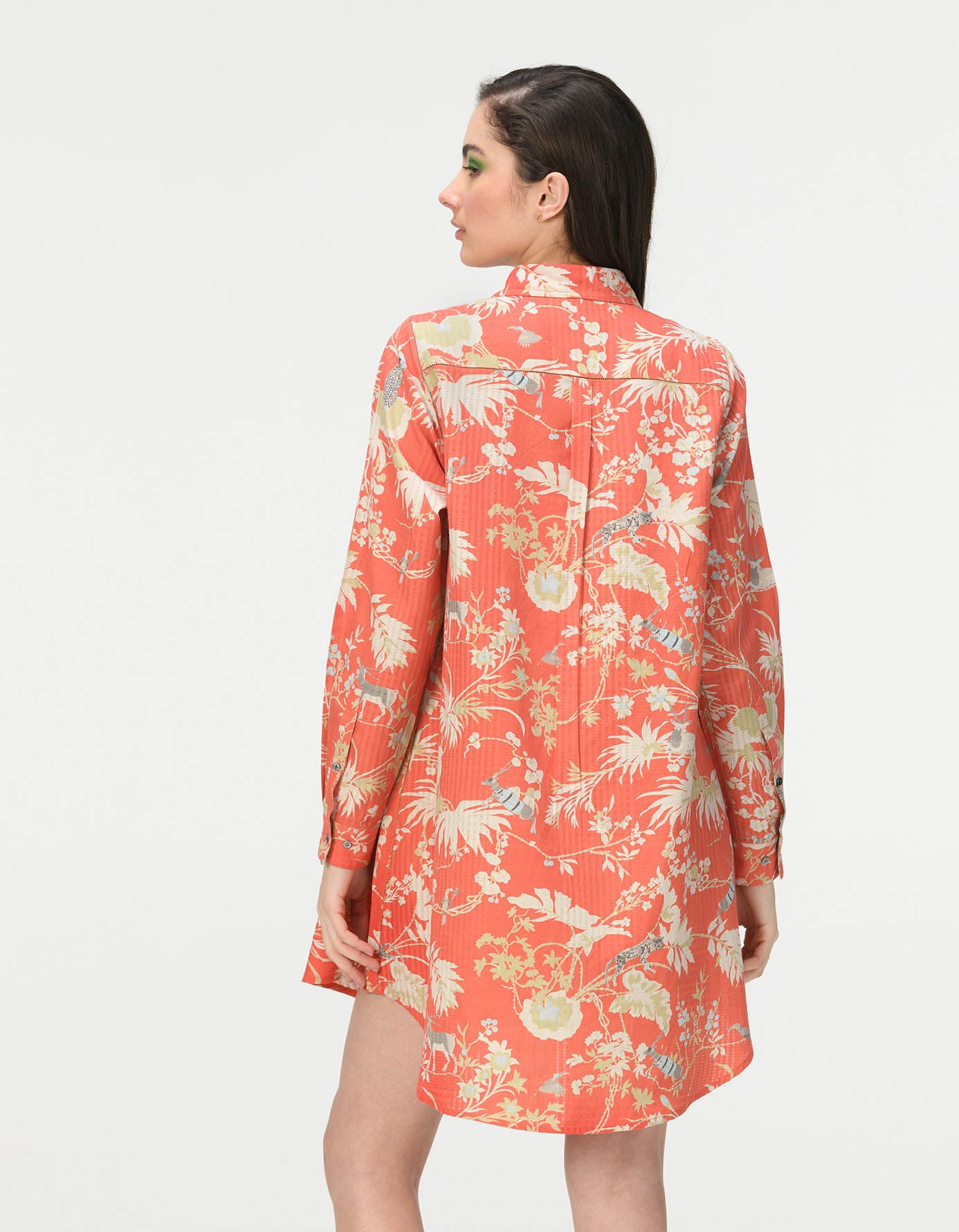 Oversized Shirt Cotton Silk Check Coral