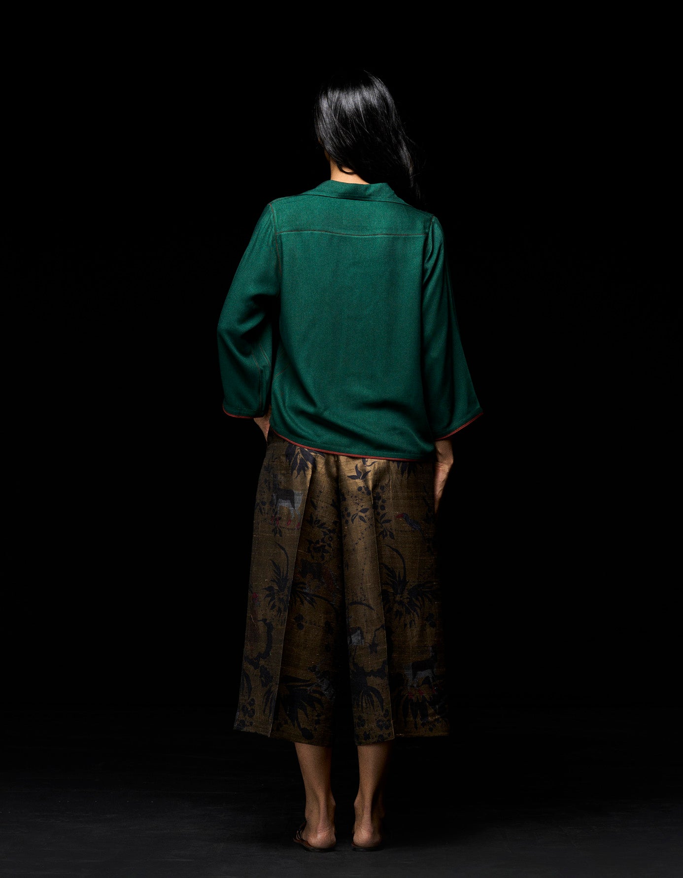 Cuban Ribbed Shirt Cotton Silk Twill  Emerald Green