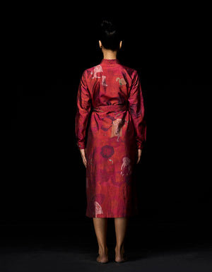 Tie Belt Shirt Silk Dupion Red