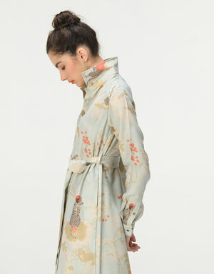 Tie Belt Shirt Dress Muga Satin Ice Blue