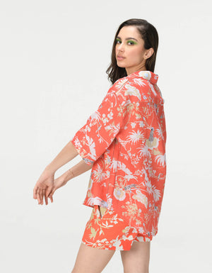 Oversized Bush Shirt Linen Coral