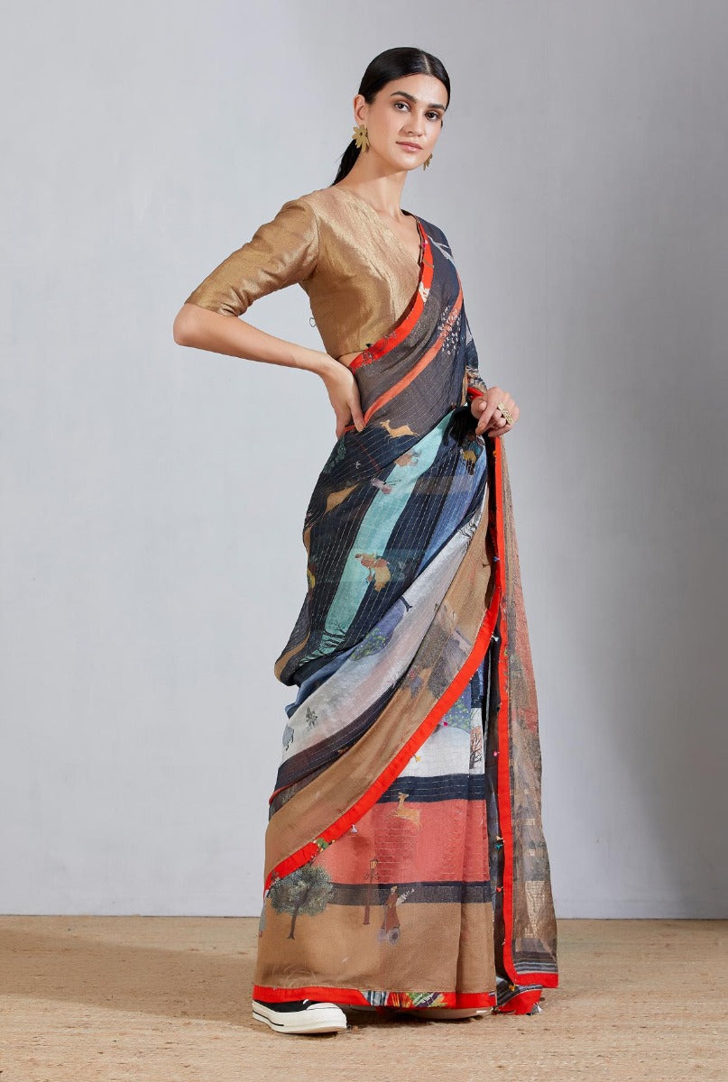 Tangerine Stripe Golfer Saree