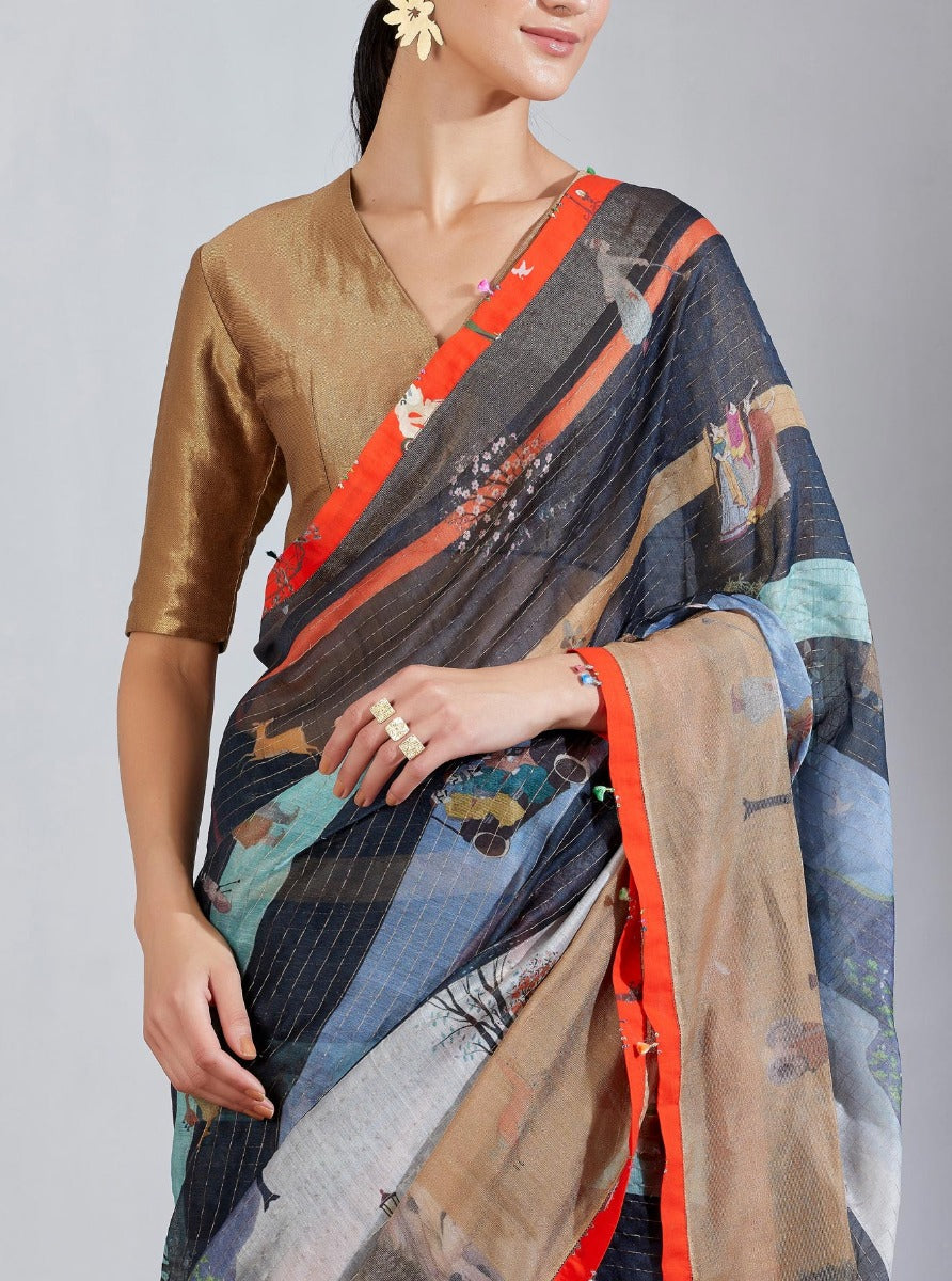 Tangerine Stripe Golfer Saree