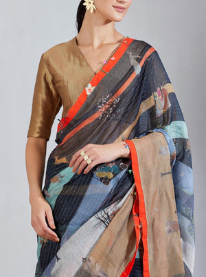 Tangerine Stripe Golfer Saree