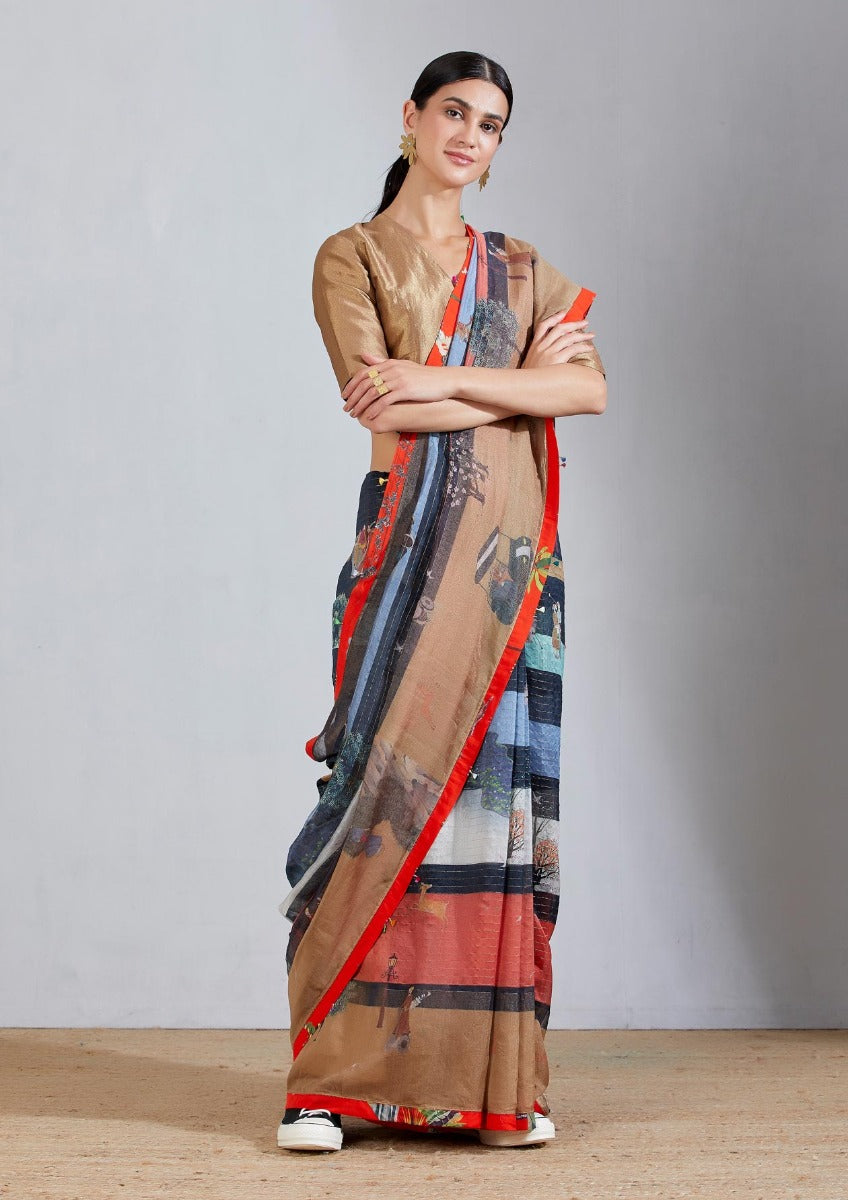 Tangerine Stripe Golfer Saree