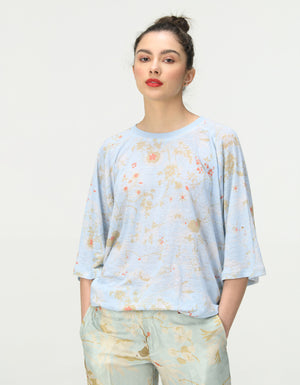 T-Shirt Half Sleeved Linen Jersey Ice Blue