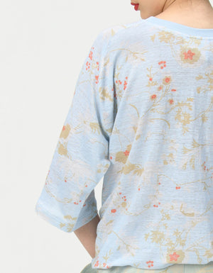 T-Shirt Half Sleeved Linen Jersey Ice Blue